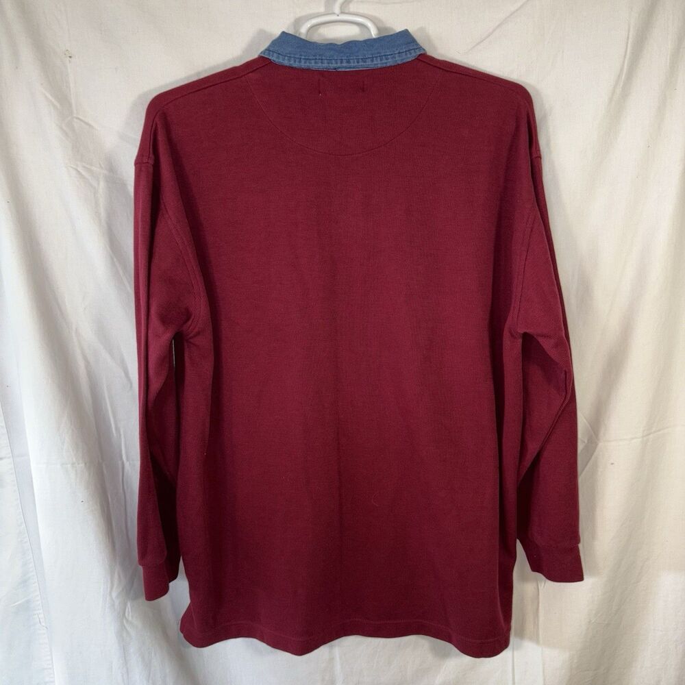 Vinatge 90s Sauce by Berne Burgandy 3-Button Pullover with Denim Collar Size XL - Picture 5 of 5